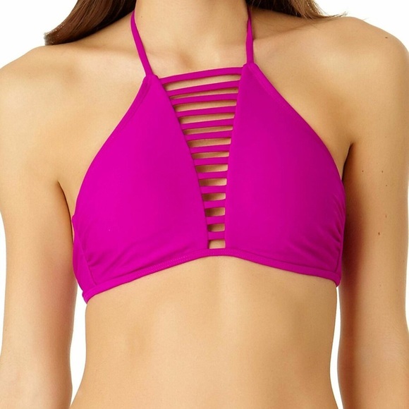 No Boundaries Juniors' Strappy Solid High-Neck Swim Top - Picture 2 of 11